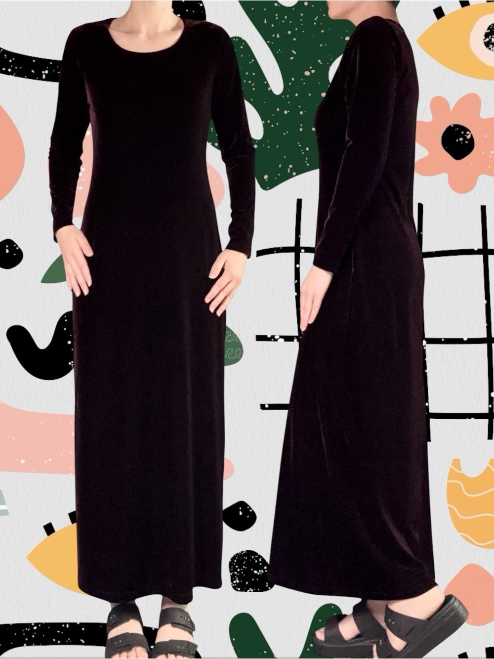 Soda Blu | Vintage 90s/Y2K Purple Velvet Long Sleeve Maxi Dress